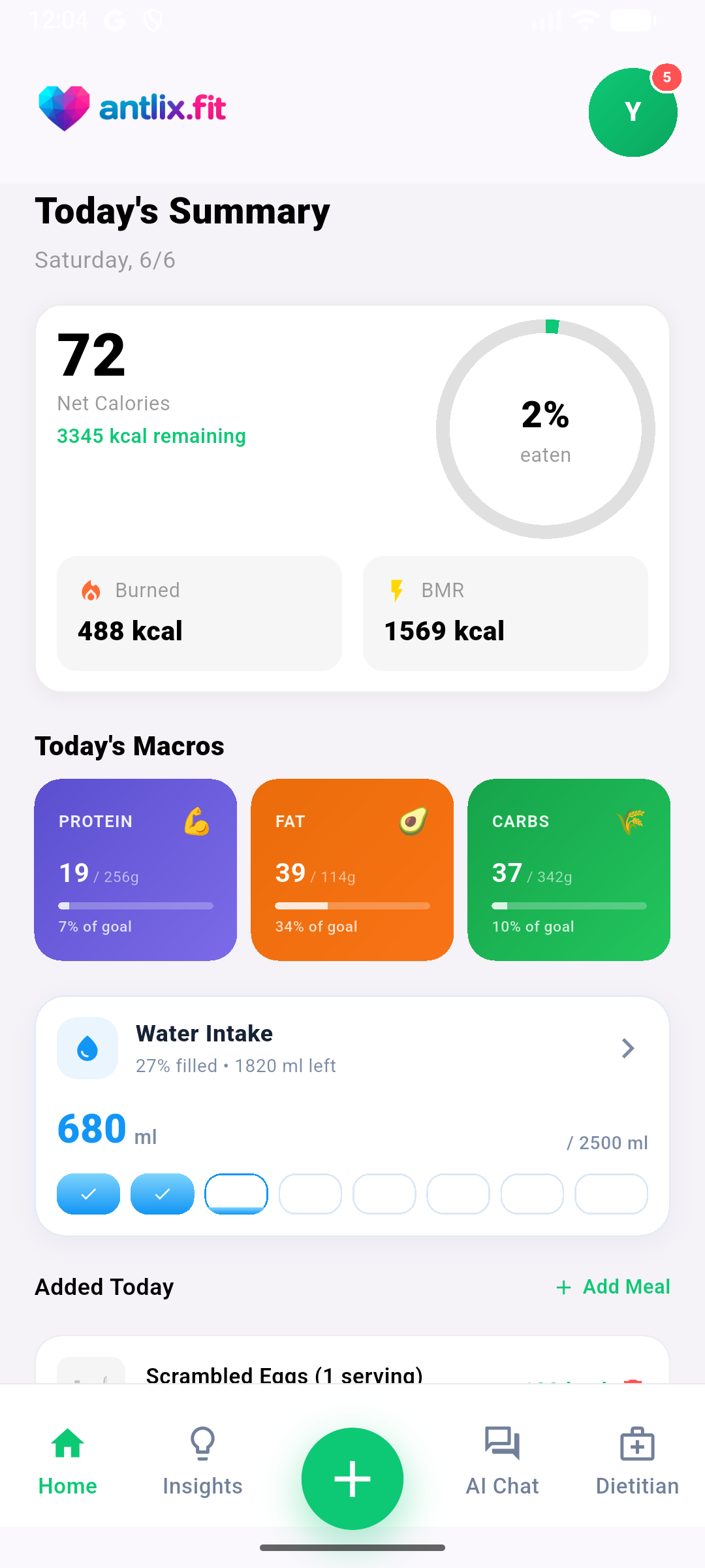 App dashboard screen