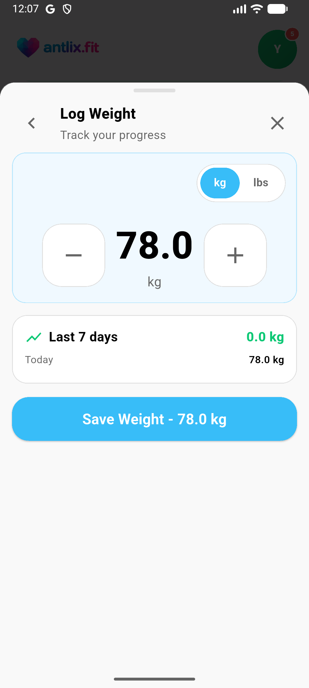 Weight logging screen